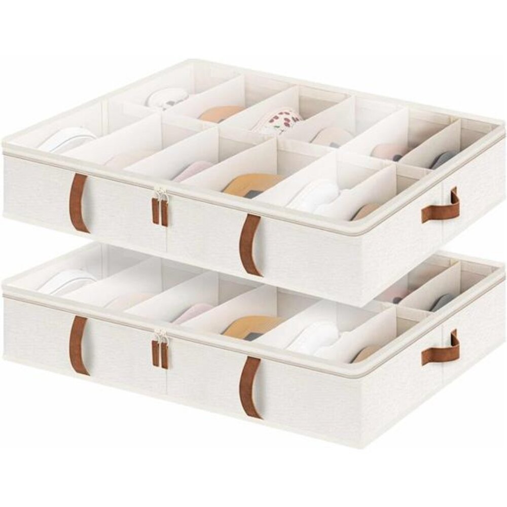 Under Bed Shoe Organizer for Closet, 2-Pack Ultra-thick Fabric Shoe Storage